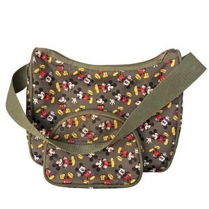 Disney Mickey Mouse Shoulder Bag and Pouch Set | Olive Green | Ripstop Nylon